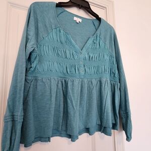 True Craft Teal Button-Front Blouse